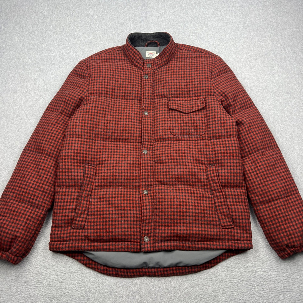 Huckberry Faherty Puffer Men's XL Red Houndstooth Check Wool Down Filled Jacket